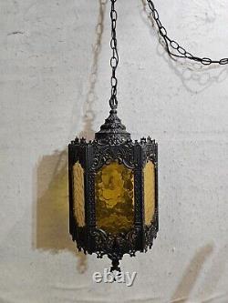 Vintage Spanish Revival Gothic Hanging Pendant Style Light Fixture Panel Lantern