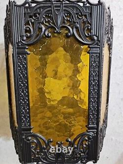 Vintage Spanish Revival Gothic Hanging Pendant Style Light Fixture Panel Lantern