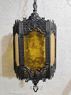 Vintage Spanish Revival Gothic Hanging Pendant Style Light Fixture Panel Lantern