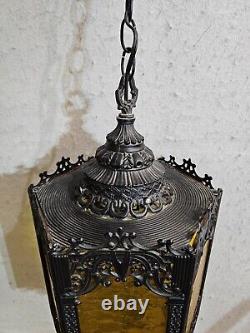Vintage Spanish Revival Gothic Hanging Pendant Style Light Fixture Panel Lantern