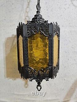 Vintage Spanish Revival Gothic Hanging Pendant Style Light Fixture Panel Lantern