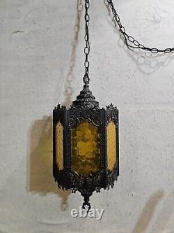 Vintage Spanish Revival Gothic Hanging Pendant Style Light Fixture Panel Lantern