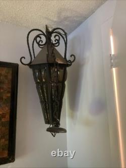 Vintage Spanish Revival/Gothic Wrought Iron Lantern Early To Mid 20th Century