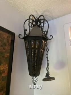 Vintage Spanish Revival/Gothic Wrought Iron Lantern Early To Mid 20th Century