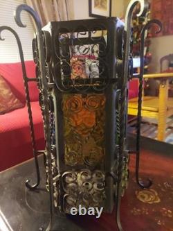 Vintage Spanish Revival/Gothic Wrought Iron Lantern Early To Mid 20th Century