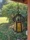 Vintage Spanish Revival Wrought Iron Hanging Lantern 1920s Gothic Amber Glass