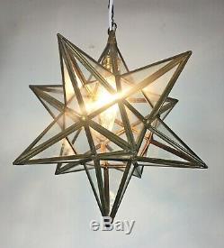 Vintage Star Brass Glass Hanging Porch Hall Lantern Ceiling Pendant Light Lamp