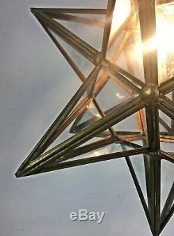 Vintage Star Brass Glass Hanging Porch Hall Lantern Ceiling Pendant Light Lamp