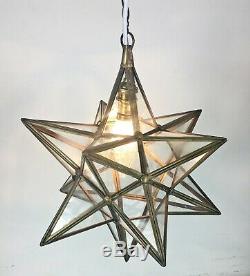 Vintage Star Brass Glass Hanging Porch Hall Lantern Ceiling Pendant Light Lamp