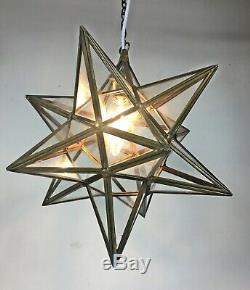 Vintage Star Brass Glass Hanging Porch Hall Lantern Ceiling Pendant Light Lamp