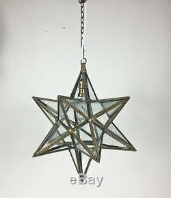 Vintage Star Brass Glass Hanging Porch Hall Lantern Ceiling Pendant Light Lamp