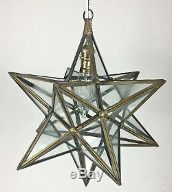 Vintage Star Brass Glass Hanging Porch Hall Lantern Ceiling Pendant Light Lamp