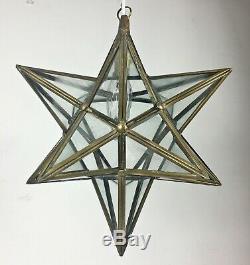 Vintage Star Brass Glass Hanging Porch Hall Lantern Ceiling Pendant Light Lamp
