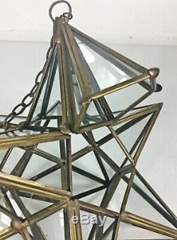 Vintage Star Brass Glass Hanging Porch Hall Lantern Ceiling Pendant Light Lamp