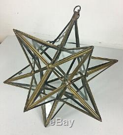 Vintage Star Brass Glass Hanging Porch Hall Lantern Ceiling Pendant Light Lamp