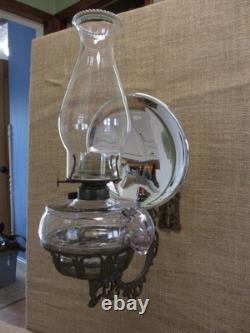 Vintage Stover Mfg Iron Sconce & Oil Lantern w Reflector Antique Old 11357