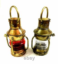 Vintage Time Set of 2 Antique Anchor Oil Lamp, Nautical Maritime Ship Lantern