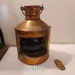 Vintage Tung Woo Copper Nautical Starboard Blue Light Oil Lantern