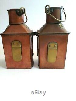 Vintage Tung Woo Copper Port & Starboard Nautical Ship Oil Lamps Lanterns Pair