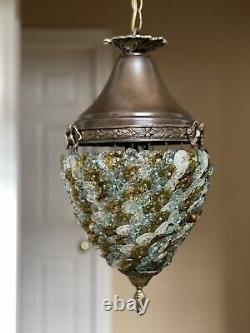 Vintage Venetian Glass Rosette Beaded Basket Chandelier Ceiling Light Lantern