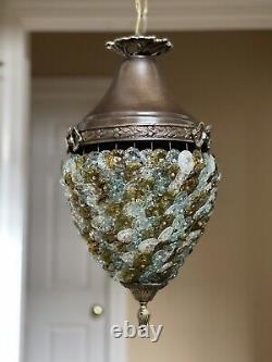 Vintage Venetian Glass Rosette Beaded Basket Chandelier Ceiling Light Lantern