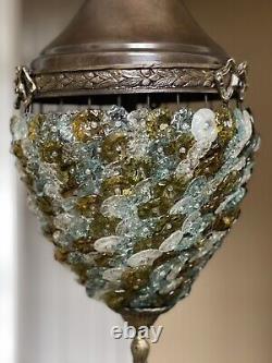 Vintage Venetian Glass Rosette Beaded Basket Chandelier Ceiling Light Lantern