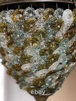 Vintage Venetian Glass Rosette Beaded Basket Chandelier Ceiling Light Lantern