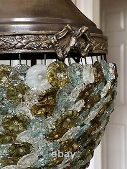 Vintage Venetian Glass Rosette Beaded Basket Chandelier Ceiling Light Lantern