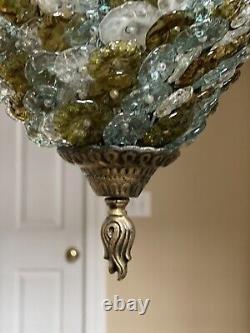 Vintage Venetian Glass Rosette Beaded Basket Chandelier Ceiling Light Lantern