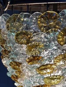 Vintage Venetian Glass Rosette Beaded Basket Chandelier Ceiling Light Lantern