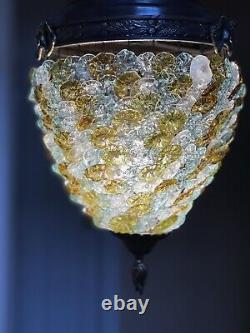 Vintage Venetian Glass Rosette Beaded Basket Chandelier Ceiling Light Lantern