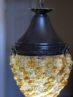 Vintage Venetian Glass Rosette Beaded Basket Chandelier Ceiling Light Lantern