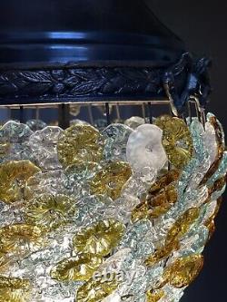 Vintage Venetian Glass Rosette Beaded Basket Chandelier Ceiling Light Lantern