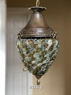 Vintage Venetian Glass Rosette Beaded Basket Chandelier Ceiling Light Lantern