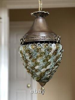 Vintage Venetian Glass Rosette Beaded Basket Chandelier Ceiling Light Lantern