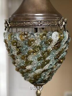 Vintage Venetian Glass Rosette Beaded Basket Chandelier Ceiling Light Lantern
