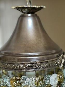 Vintage Venetian Glass Rosette Beaded Basket Chandelier Ceiling Light Lantern