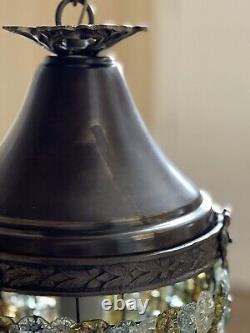 Vintage Venetian Glass Rosette Beaded Basket Chandelier Ceiling Light Lantern