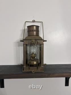 Vintage Viking Brass Ship Lantern Nautical Hanging Oil Lamp With 6 Inch Chimney