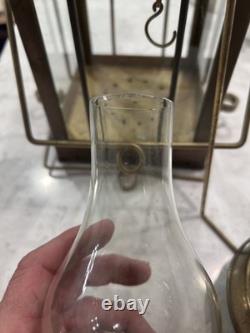 Vintage Viking Brass Ship Lantern Nautical Hanging Oil Lamp With 6 Inch Chimney