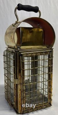 Vintage Viking Solid Caged Nautical Brass Oil Ship Boat Lantern Glass Panels