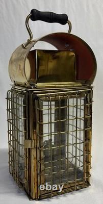 Vintage Viking Solid Caged Nautical Brass Oil Ship Boat Lantern Glass Panels