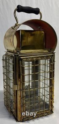 Vintage Viking Solid Caged Nautical Brass Oil Ship Boat Lantern Glass Panels