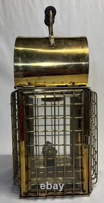 Vintage Viking Solid Caged Nautical Brass Oil Ship Boat Lantern Glass Panels