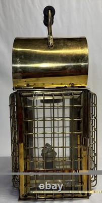 Vintage Viking Solid Caged Nautical Brass Oil Ship Boat Lantern Glass Panels Vintage Viking Solid Caged Nautical Brass Oil Ship Boat Lantern Glass Panels