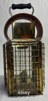 Vintage Viking Solid Caged Nautical Brass Oil Ship Boat Lantern Glass Panels Vintage Viking Solid Caged Nautical Brass Oil Ship Boat Lantern Glass Panels