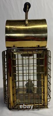 Vintage Viking Solid Caged Nautical Brass Oil Ship Boat Lantern Glass Panels
