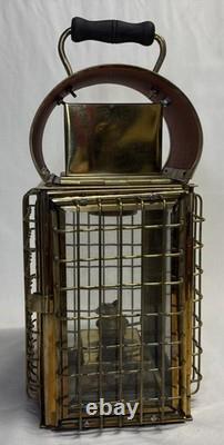 Vintage Viking Solid Caged Nautical Brass Oil Ship Boat Lantern Glass Panels