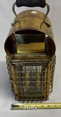 Vintage Viking Solid Caged Nautical Brass Oil Ship Boat Lantern Glass Panels