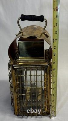 Vintage Viking Solid Caged Nautical Brass Oil Ship Boat Lantern Glass Panels